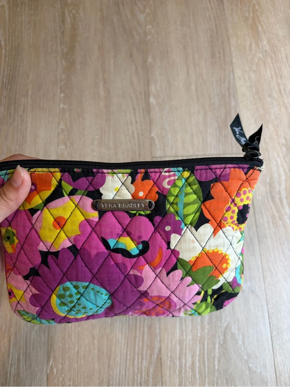 Vera Bradley Purple Floral Quilted Makeup Bag with Multicolor Accents